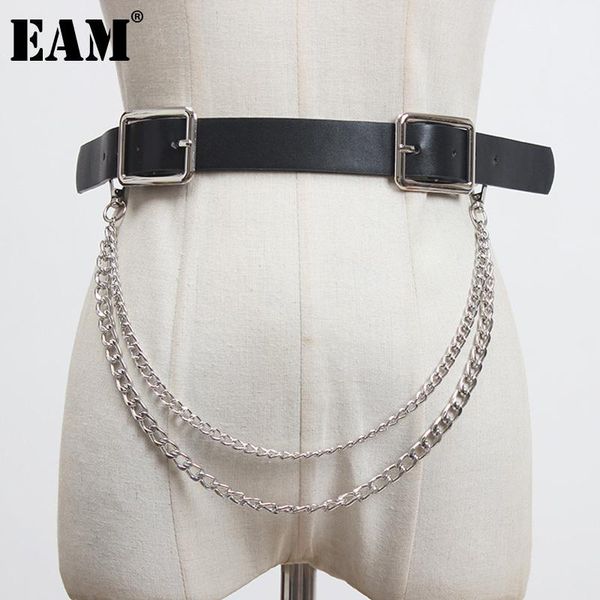 

eam] pu leather black double buckle split joint long belt personality women new fashion all-match spring autumn 2020 1z914, Black;brown