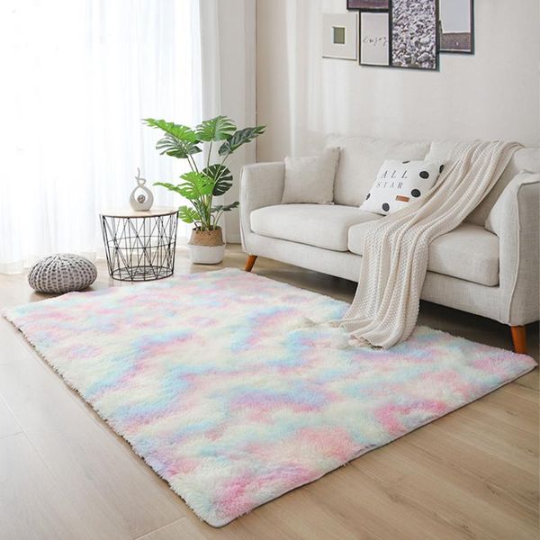 

carpets warm multicolored fluffy rugs carpet floor home decoration bedroom living room anti-skid tie-dyed 160x120cm sofa mat area rug