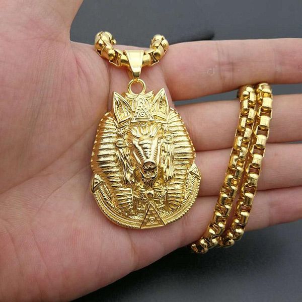 

pendant necklaces hip hop gold silver color 316l stainless steel animal wild boar anubis amulet pendants for men rapper jewelry