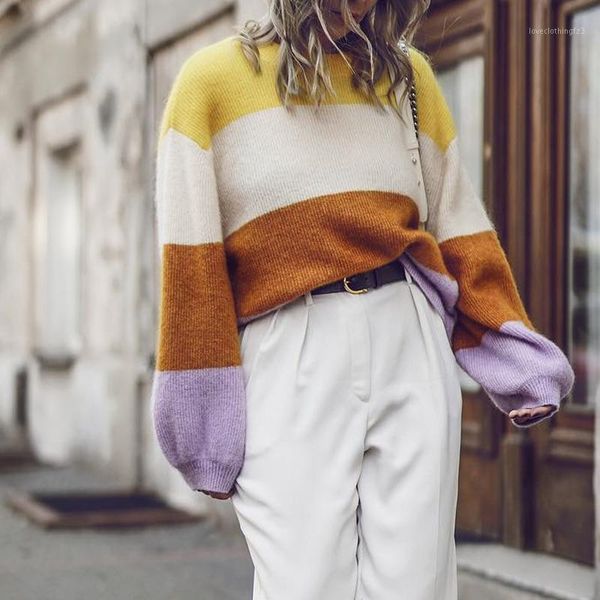 

women's sweaters autumn winter pullovers womens 2021 knitted female stitching women knitting pullover casual loose jumper pull1, White;black