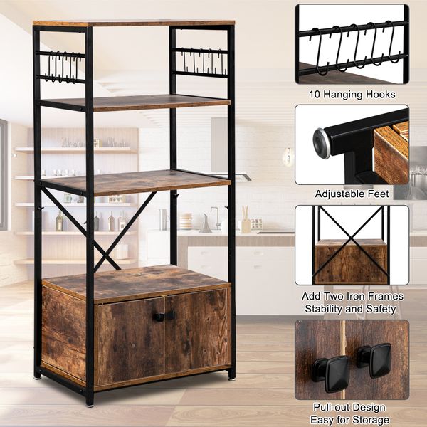 

5-layer mdf with cabinets industrial wind wrought iron kitchen shelf storage rack cabinet black&brown us in stock