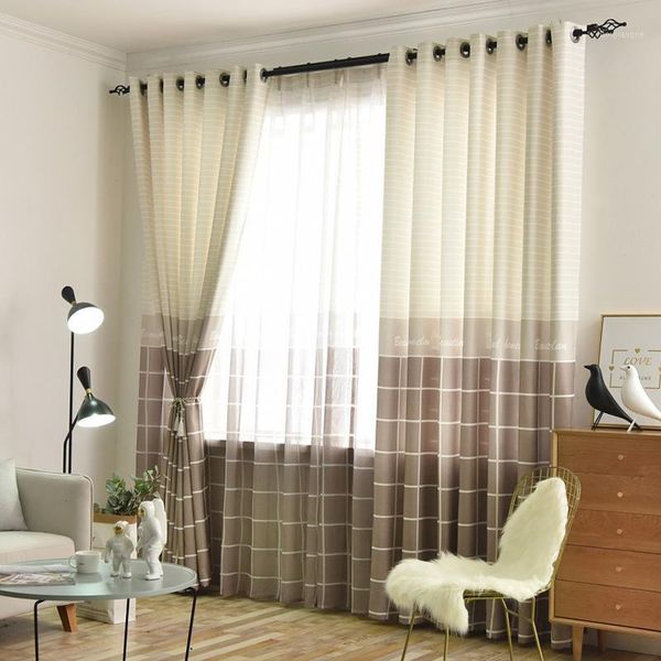 

nordic style curtain plaid finished window curtains for living room pastoral brown curtain for kid bedroom drapes custom-made1