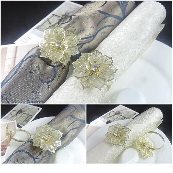 

6pcs home table metal party towel l holder serviette west dinner hollow crystal flower napkin rings weddi qylsrx
