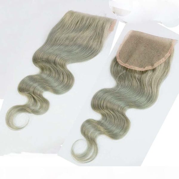 

malaysian human hair gray color 4x4 lace closure grey body wave closure mid three part, Black;brown
