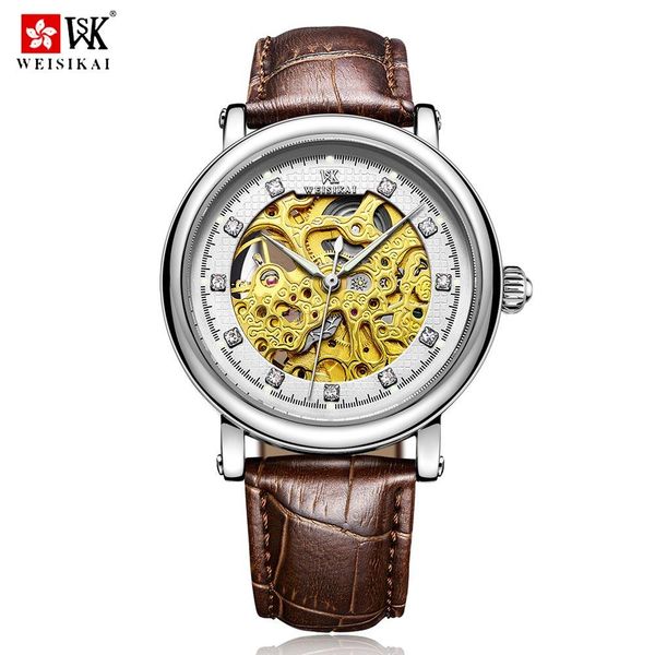 

weisikai men mechanical wristwatch matic watch men classic tourbillon skeleton leather transparent waterproof luxury watch bbybdk alice_bag, Silver