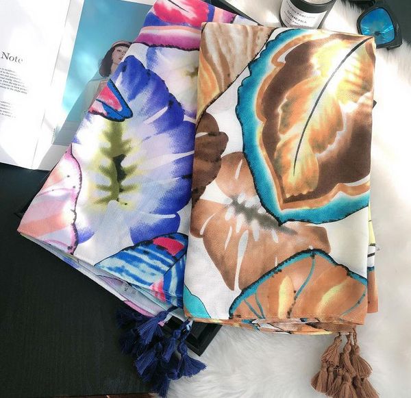 

2020 новейшие хлопчатобумажные ombre лист печати кисточка шарфы шали женщин большие листья пляж путешествия шарф обернуть хиджаб глушитель б, Blue;gray