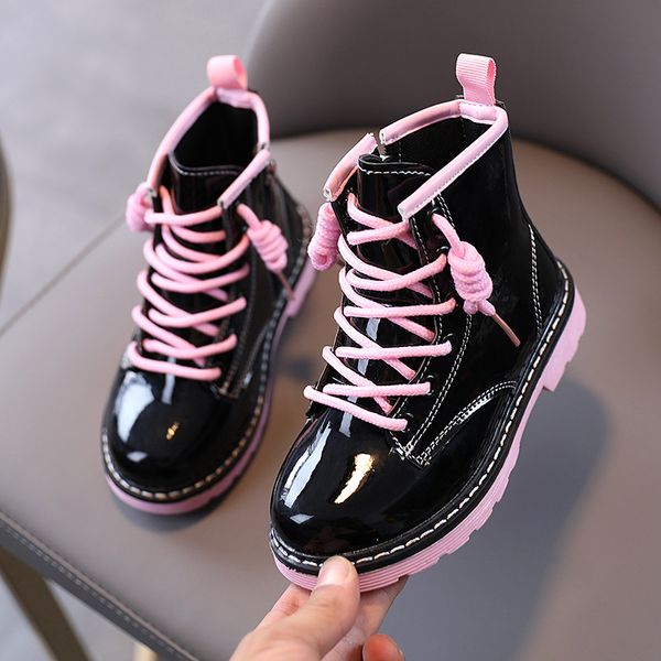 

girls boys boot shoes 2020 autumn kids children baby patent leather boots shoes winter fashion martin boot shoes e51, Black;grey
