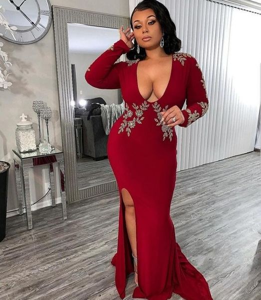 

2021 red elegant long sleeves prom, Black