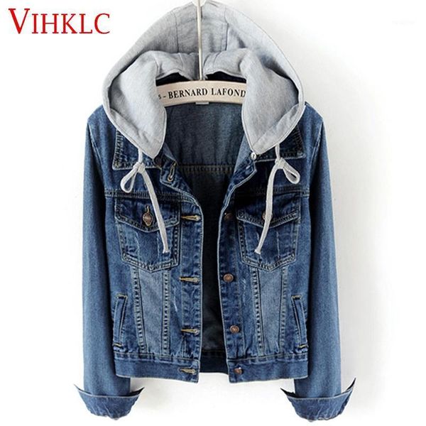 

2020 new spring autumn korean version hooded women denim jacket short paragraph long sleeve jeans cap removable1, Black;brown