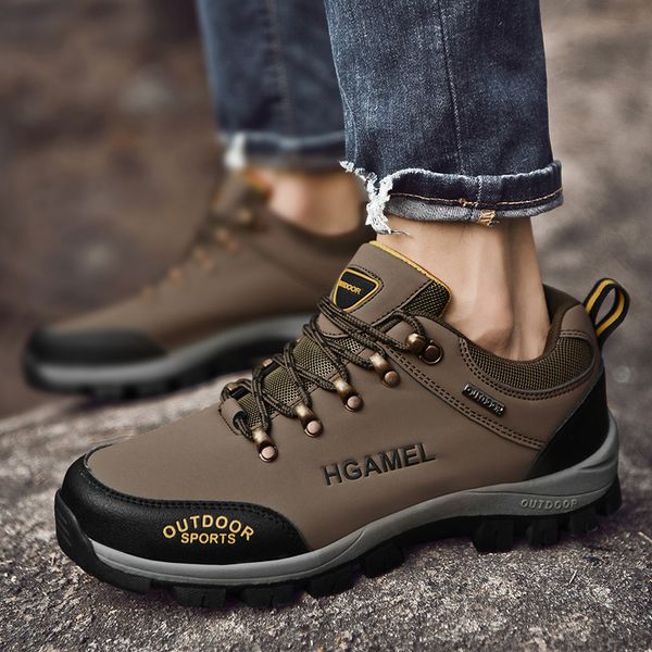 

leather trekking outdoors walks mans dwaterproof footwear fishing water walking man shoes hunting boots, Black