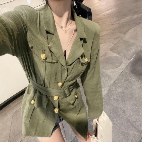 

army vintage retro coat french green streetwear autumn thin jacket casual korean style clothes women 2021 new, Black;brown