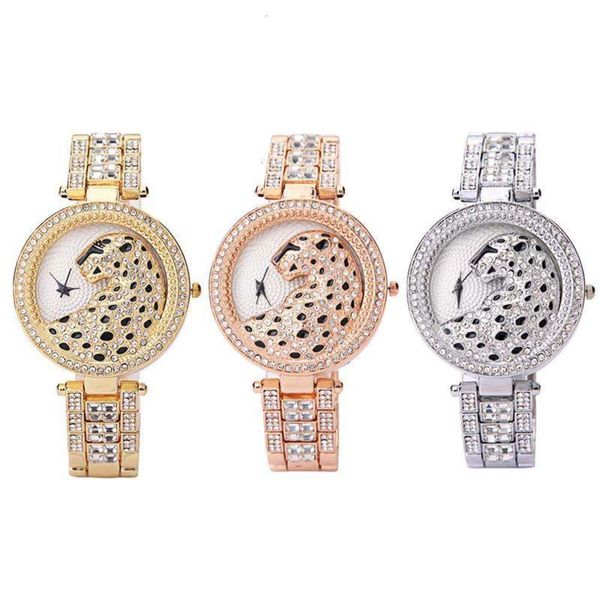 

style sale new european special k68 small pointer leopard series quartz watch steel belt full diamond men's watch nz28, Slivery;brown