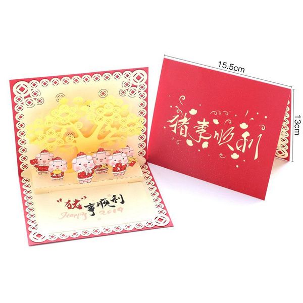 

3d handmade 2019 chinese zodiac pig spring festival money tree paper greeting cards postcard everything goes well blessing gift wmtafb