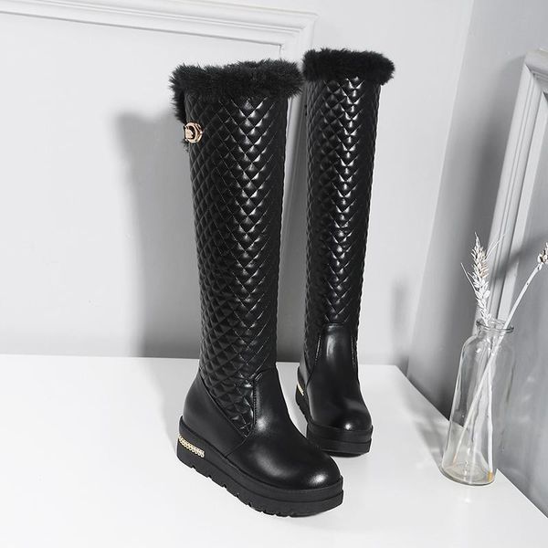 

boots fur snow women winter over the knee waterproof for warm botas mujer, Black