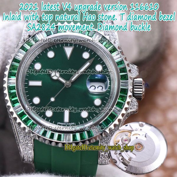 eternity NF 2021 V4 Versione di aggiornamento Diamante intarsiato Acciaio 904L ETA 2824 SA2824 Automatico Verde 116610 Orologio da uomo Iced Out Diamanti Orologi