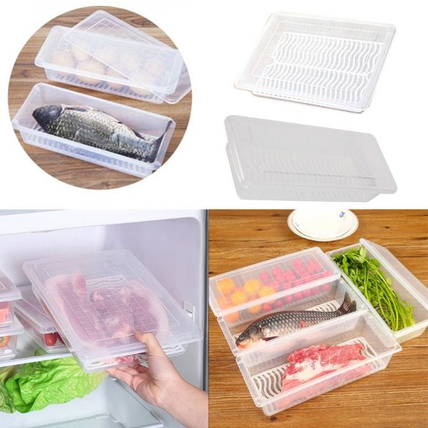 

2pc kitchen drain fresh-keeping refrigerator refrigerated er storage box with lid household tool fournitures de cuisine