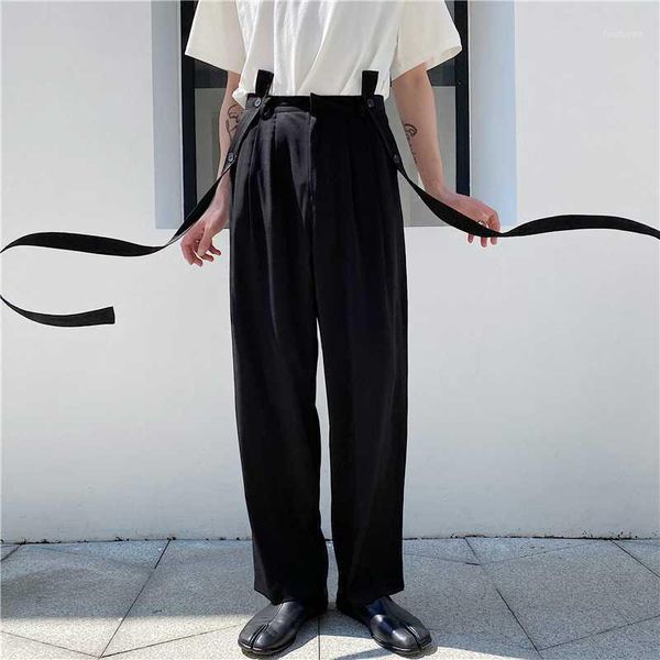 

men's pants men ribbons casual thin suit long male vintage fashion streetwear pant stage show trousers1, Black