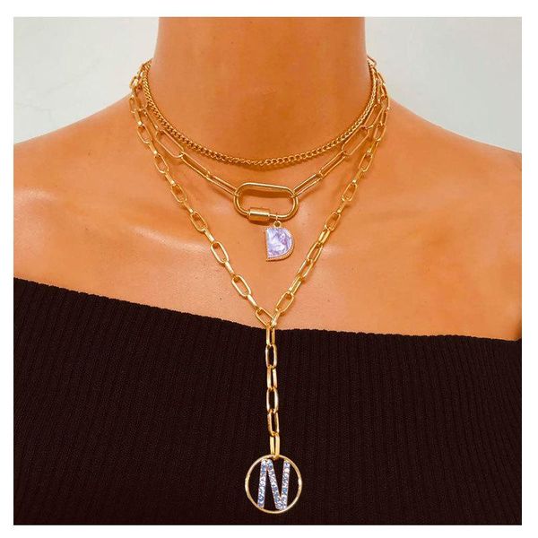 

bohemian multi-layer letter pendant box chain purple fashion lady ornaments, Silver