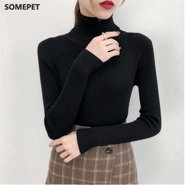 

women's sweaters autumn winter knitted jumper turtleneck pullovers casual women shirt long sleeve tight sweater girls, White;black