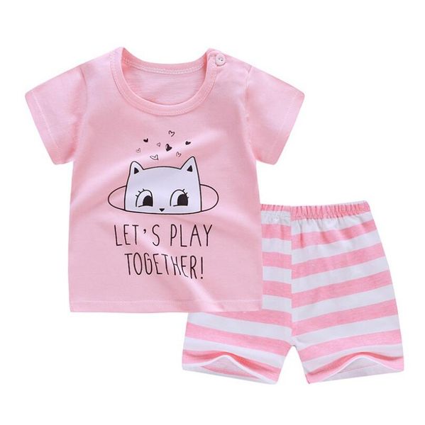 

new cotton summer baby children soft shorts suit t-shirt boy girl kids printed cartoon infant clothes for 0-6y, White