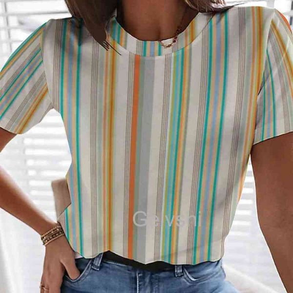 T-shirt da donna strisce verticali maglietta stampata 3d manica corta y2k vestiti harajuku o-collo maglietta vintage casual femminile top G220228