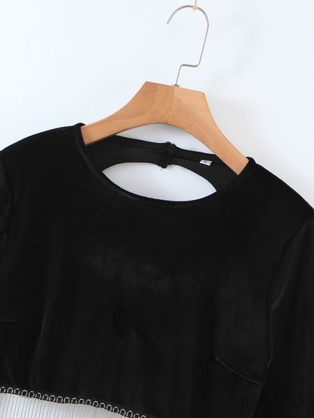 

month 2020 autumn / winter women's new fashion design wind beaded tassel open back t-shirt top, Black;gray