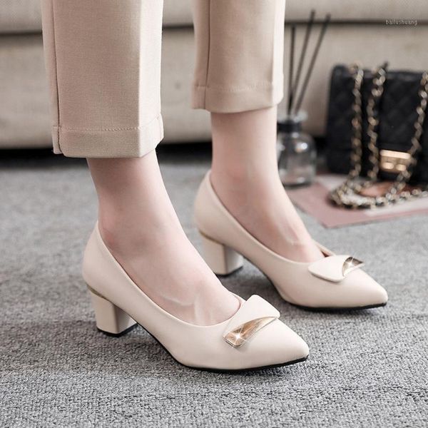 

fashion square heel women pumps spring autumn pointed toe slip-on shoes casual shallow high heel ladies pumps1, Black