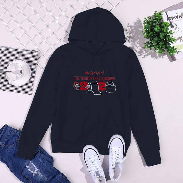 

wt20267 loose cotton jacket women's christmas creative sleigh elk letter printing hooded sweater, Black