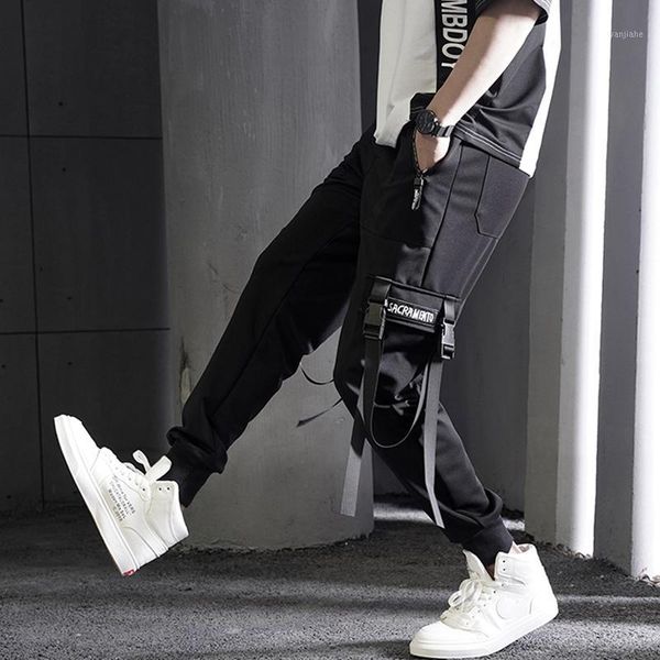 

2020 streetwear men pants multi pockets cargo harem pants hip hop casual trousers black joggers harajuku ankle-length mens1