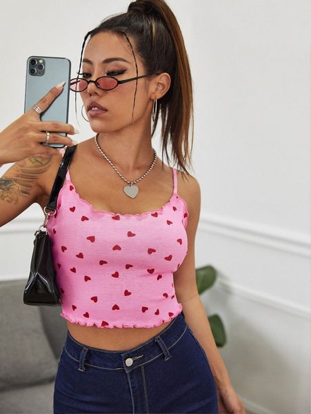 

heart print lettuce edge cami i8tp#, White