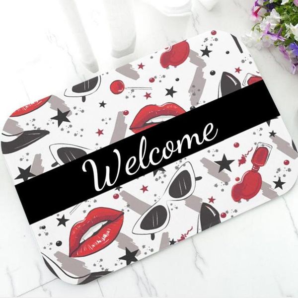 

cushion/decorative pillow fashion makeup beauty salon entry floor mat red lips nail polish stylist welcome anti slip rubber doormat rug carp