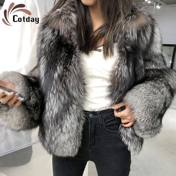 

women's fur & faux cotday long sleeve casual 2021 fashion coat short artificial autumn winter warm ladies coats, Black