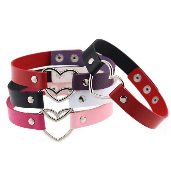 

1pc women gothic punk choker necklace dual contrast color faux leather collar chain, Black;white