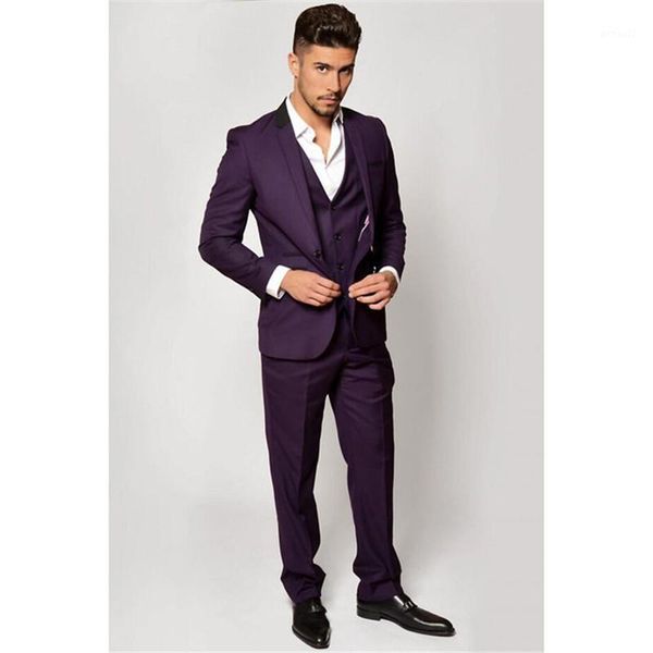 

men's suits & blazers (jacket+pants+vest) dark purple men cool lapel design men's party prom tuxedo handsome marriage groom weddin, White;black