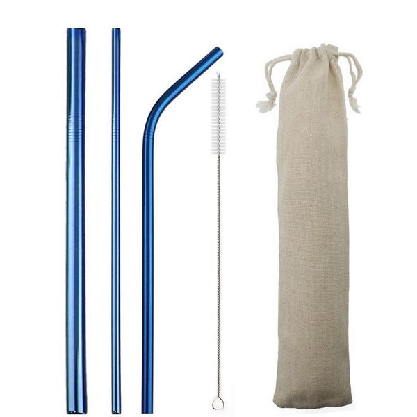 

5-pcs 304 stainless steel straw metal smoothies straws 6/12mm reusable straw drinking straws set sile cover tips b jllveb