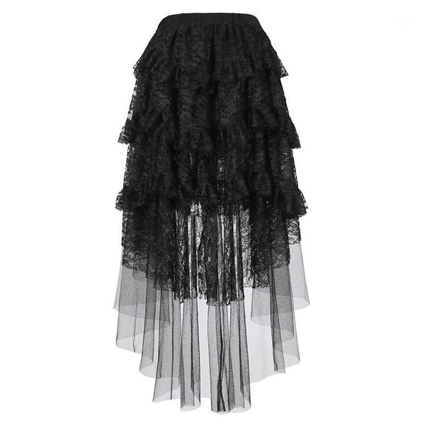 

steampunk asymmetrical skirt for women lace corset skirt vintage costume tulle multi layered high low outfits party1, Black