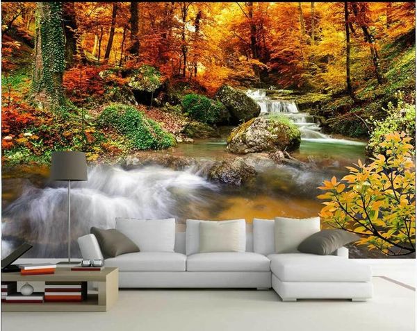 

3d wallpaper custom p mural golden autumn forest flowing water waterfall home decor 3d wall murals wallpaper for living room