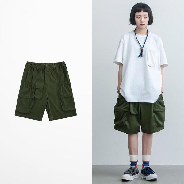 

men's shorts tide brand multi pockets green color male fashion design five point short pants skateboard high street, White;black