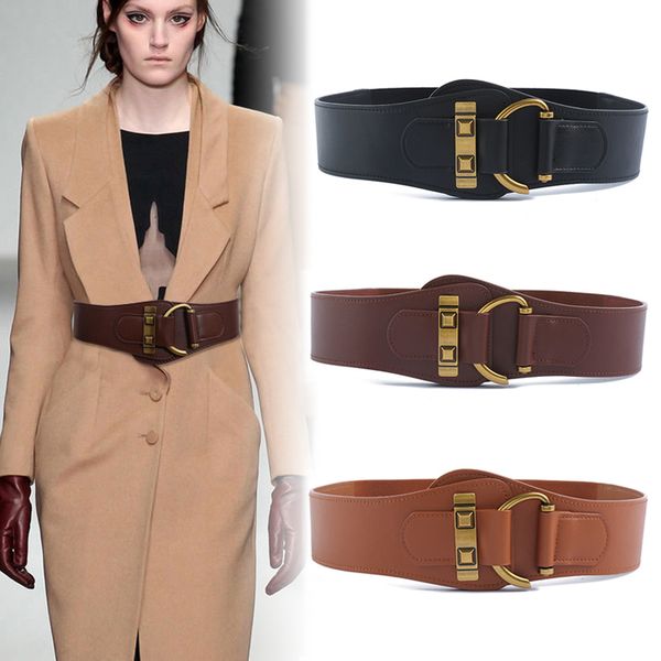 

cintos grife mulheres alta qualidade couro genuno cummerbunds cinto de espartilho largo para casaco vestido elstico cinturon, Black;brown