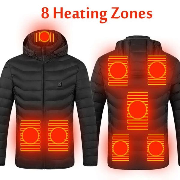 

outdoor jackets&hoodies upgrade 8 heating zones mens women heated vest usb electric hooded long sleeves jacket thermal clothing ski, Blue;black