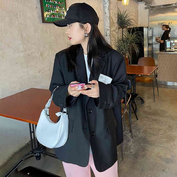 

women's suits & blazers [eam] women black back slit big size blazer lapel long sleeve loose fit jacket fashion spring autumn 2022 1de14, White;black