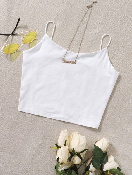 

solid crop cami 92vy#, White