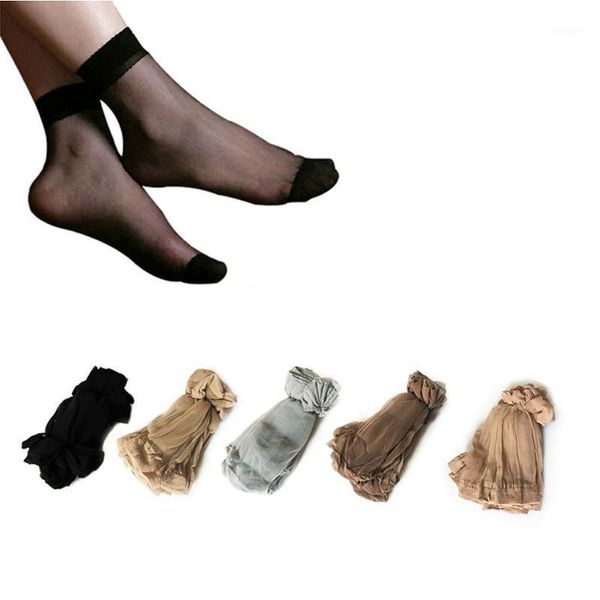 Socken Strumpfwaren Großhandel - Sommer Sexy Ultradünne Transparente Kristallseide Für Frauen Hohe Elastische Schwarze Nylon Kurze Weibliche # M1