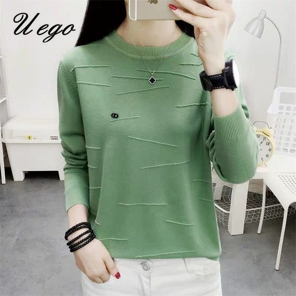 

uego korea style o-neck knitted pullover sweater women autumn sweaters basic shirt short lady spring casual sweaters 201223, White;black