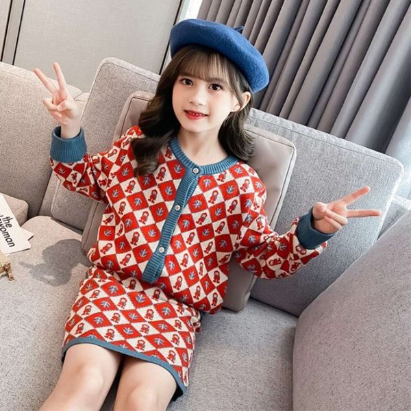 

girls' wear autumn 2020 new children's diamond sweater suit skirt two piece korean knitwear, Blue