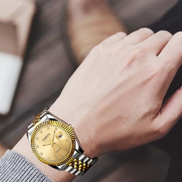 

luxury golden new clock gold fashion men watch full gold stainless steel quartz watches wrist watch wholesale gaiety gold watch men fashion, Slivery;brown