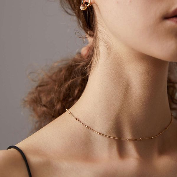

color gold bead necklace french jewelry style short women's clavicle chain mori sweater chain, Silver
