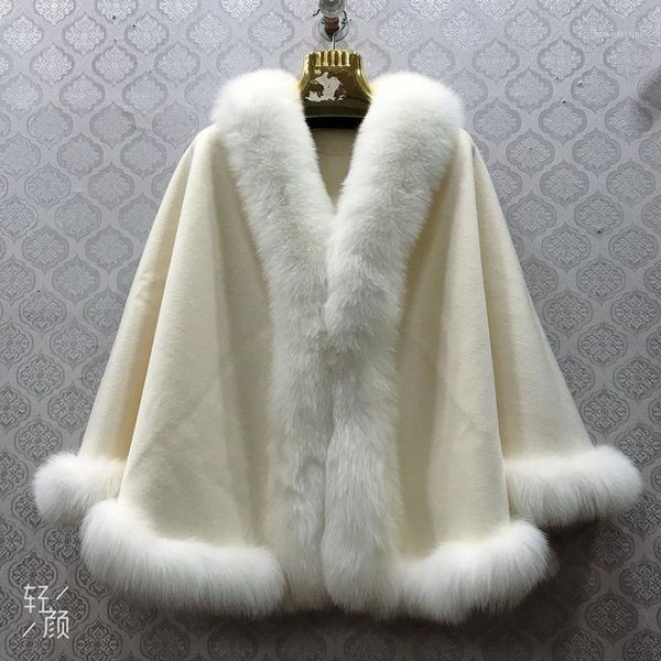 

real sheep fur wool blends cashmere shawl with natural fur collar trim women autumn winter outwear wraps capes coats jackets1, Blue;gray