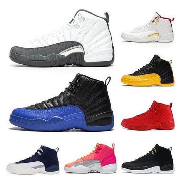 

mens 12 12s fiba cny bumblebee mens basketball shoes reverse taxi game royal blue gym red wings grey men sports shoe sneakers, White;red