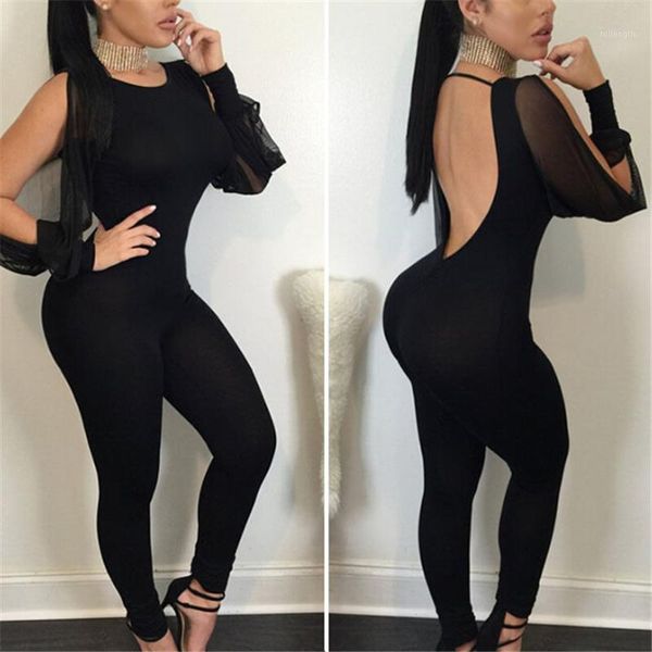 

women retro jumpsuits slim skinny backless evening party clothes ladies long romper long off shoulder jumpsuit1, Black;white
